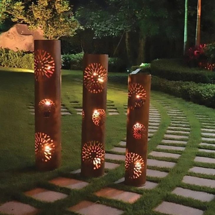 Corten Steel Bollard Light Led Light Illumination Path